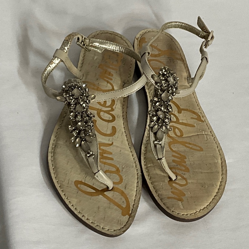Sam Edelman Women's Beige Jewel Embellished Sandals